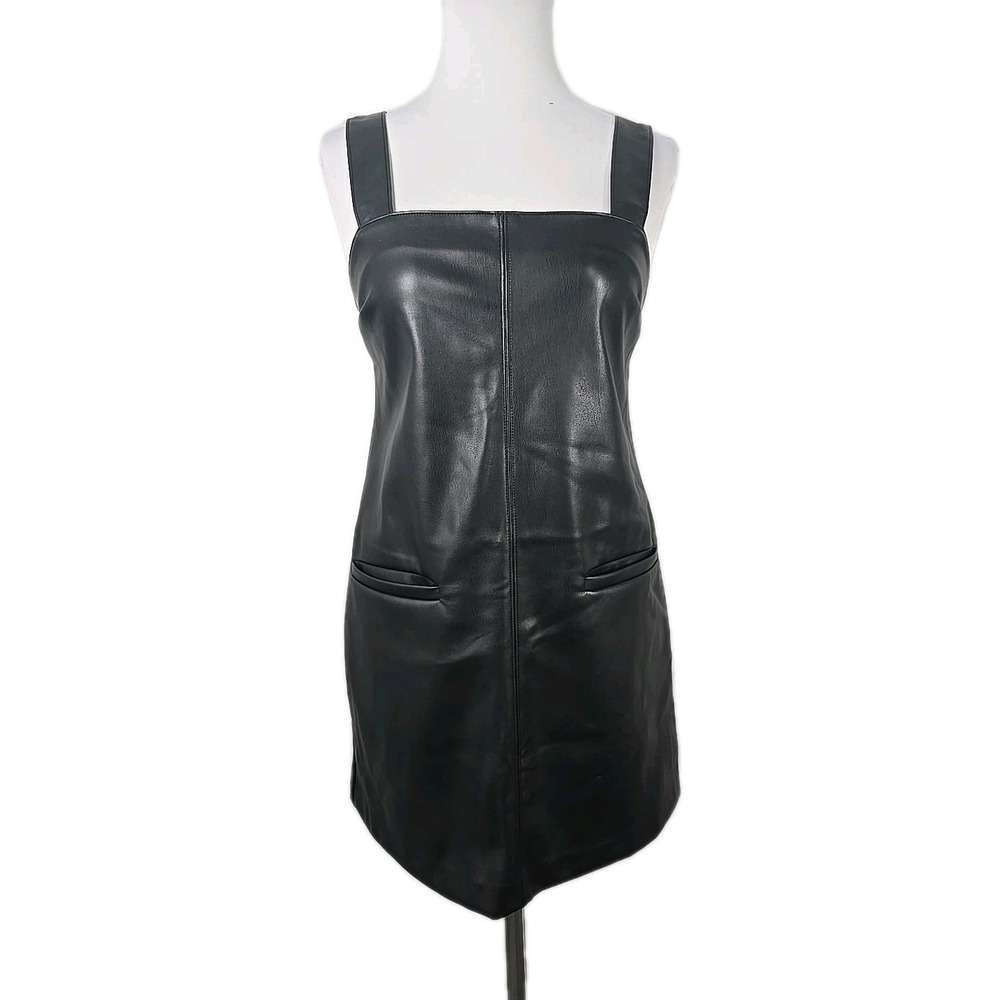 Abercrombie & Fitch  AF Black Vegan Faux Leather Mini Jumper Dress XSP‎ Pockets